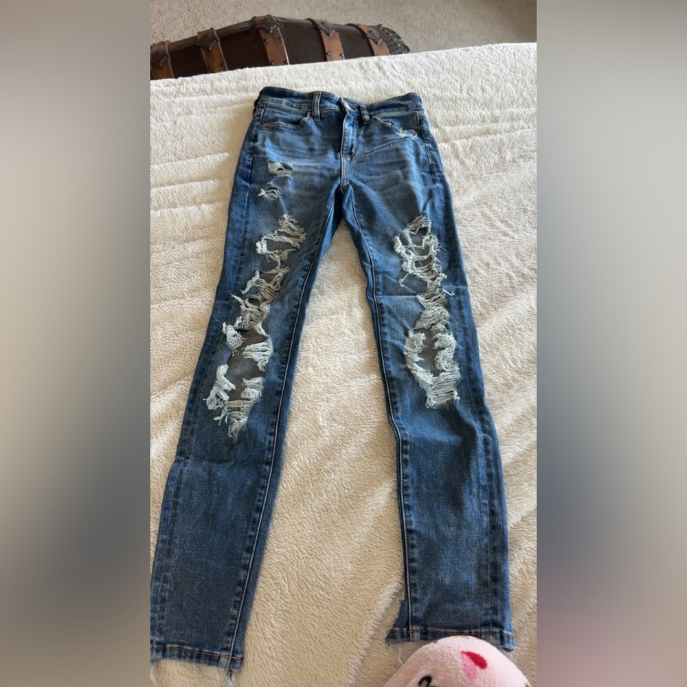 American Eagle Outfitters Ripped Blue Skinny Jeans